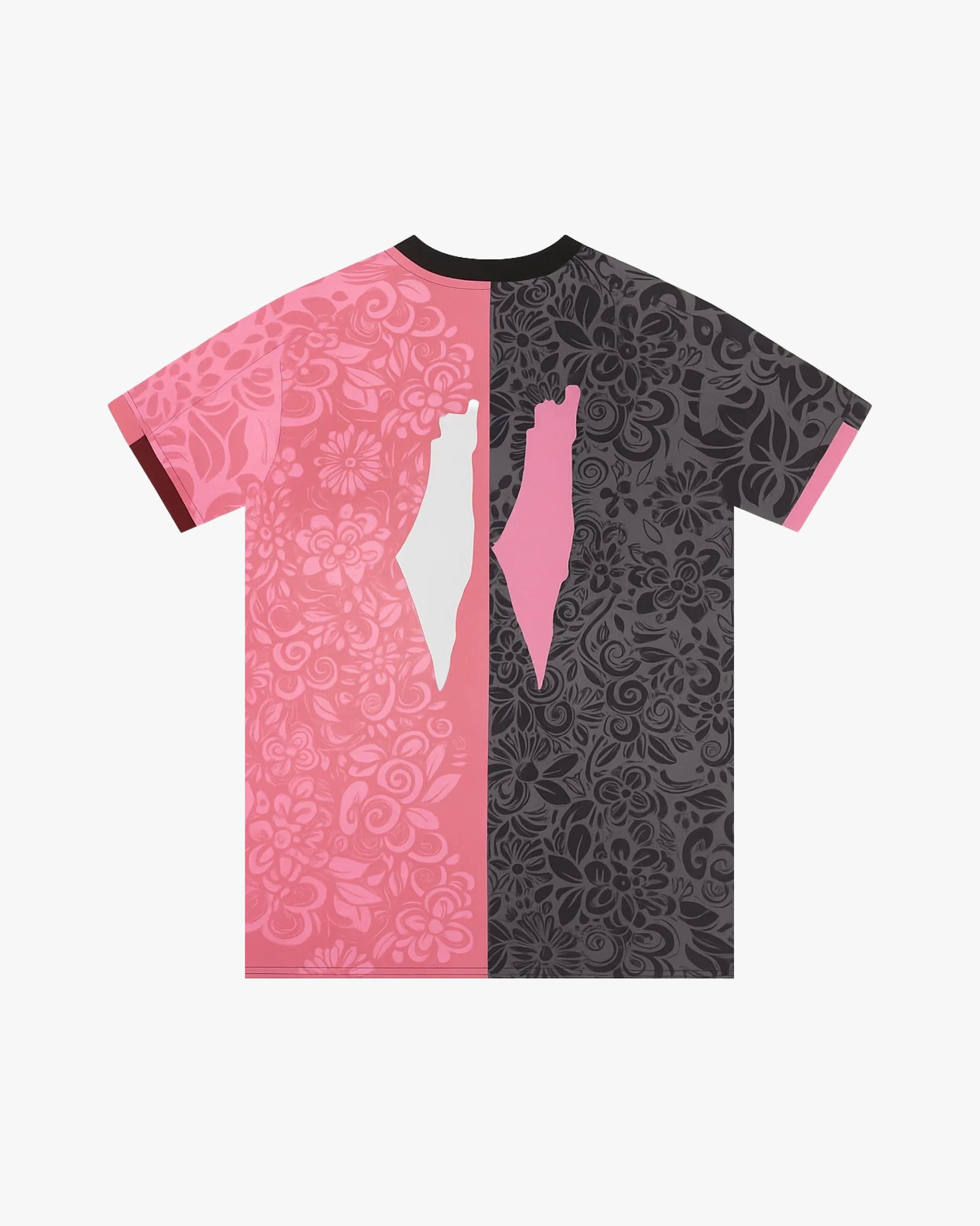 Maillot palestine noir et rose de dos design géométrique bicolore motif floral exclusif Palestinia