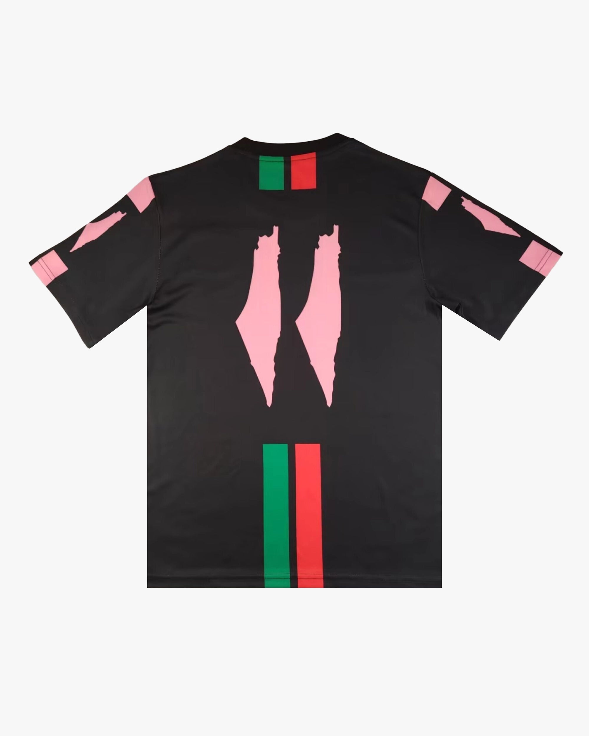 Maillot Palestine noir rose Édition Bandes, maillot de football audacieux avec contraste noir et rose.